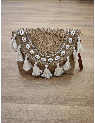 Bolso mimbre con borlones narciso