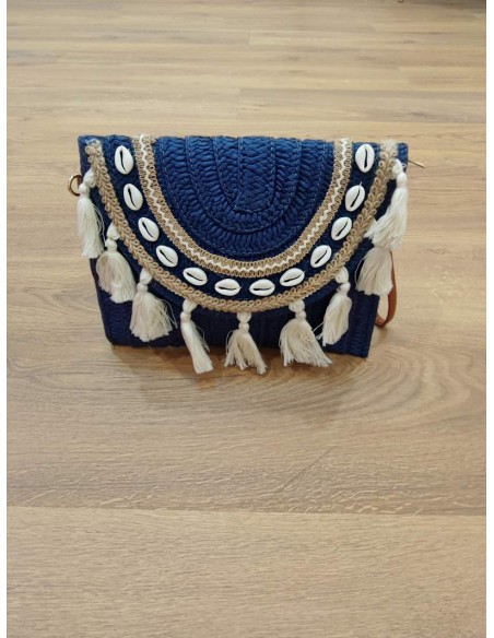 Bolso mimbre con borlones narciso
