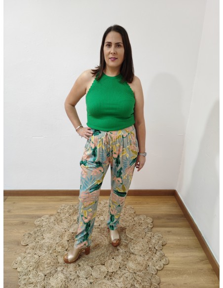Pantalón Fluido Tropical Monstera