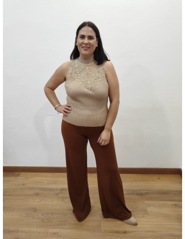 Top canalé encaje emilia